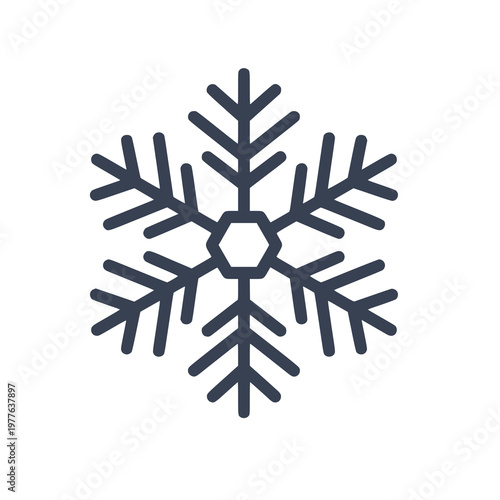 Minimal snowflake icon with simple symmetrical branches. Clean flat SVG design ideal for winter themes, weather apps, seasonal graphics, holiday design, and cold environment visuals.