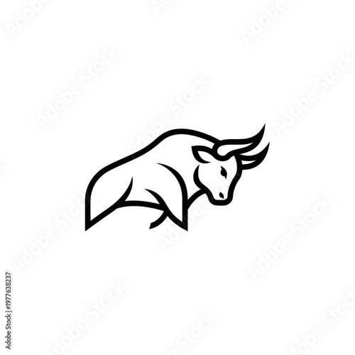 Minimalist Line Art Bull Icon Symbol.