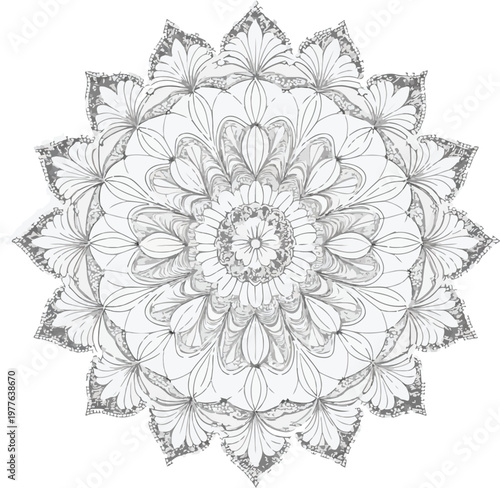 perfectly symmetrical floral mandala, clean vector, circular lace mandala, smooth bezier curves, white background 1