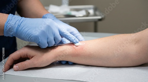 Clinician meticulously administers dressing ensuring patient wellbeing and security
