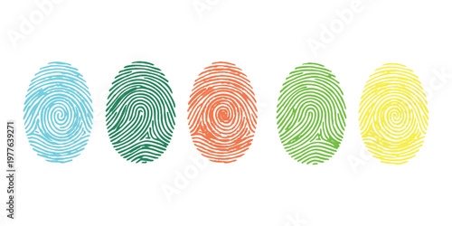 Set of colorful fingerprint icons for biometric security and digital identity authentication vector illustration