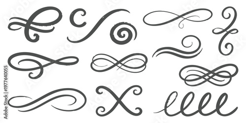 Cuadro en lienzo Set of elegant vintage calligraphic swirls and flourishes for wedding invitation