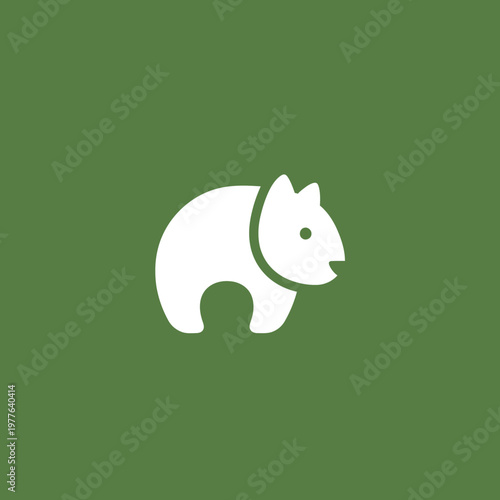 Cute White Wombat Icon on Green Background.