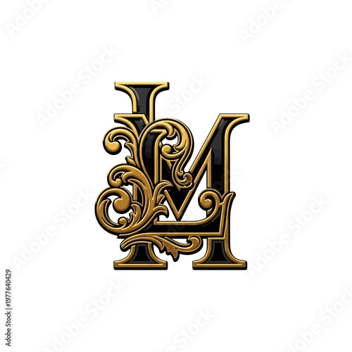 Elegant Monogram LM Or ML With Ornate Flourishes.
