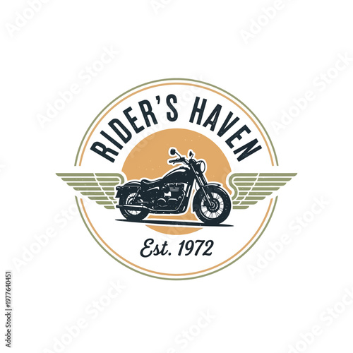 Classic Motorcycle Emblem Riders Haven Est 1972.