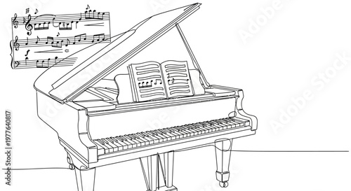 Grand Piano with Sheet Music - Elegant Musical Instrument Sketch