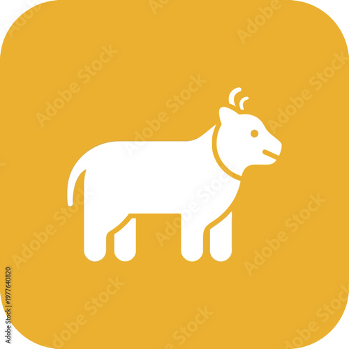 White Cow Silhouette on Yellow Background Icon.