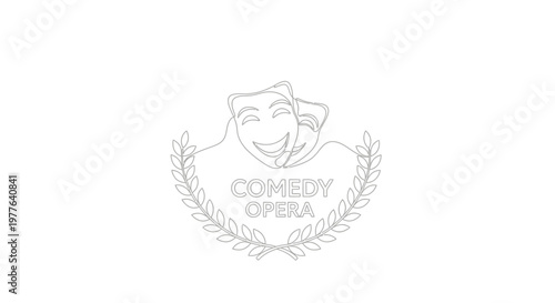 Comedy and Opera Masks Laurel Wreath Icon - Vector Illustration