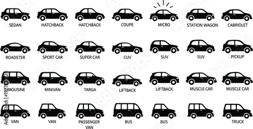 Comprehensive set of flat car type icons with labels for easy identification and use.
