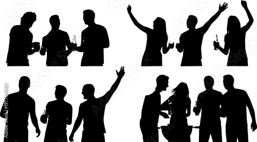 Diverse Group of Happy Friends Laughing and Celebrating at Backyard BBQ Party, Golden Hour Lighting, Authentic Lifestyle Photography