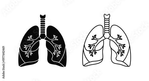Anatomical illustration of human lungs side by side in black silhouette