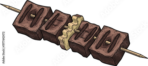 A wooden pencil holder with multiple slots on transparent background