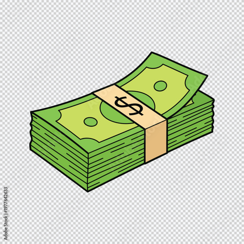 Stack of green bills tied with a band money cash finance