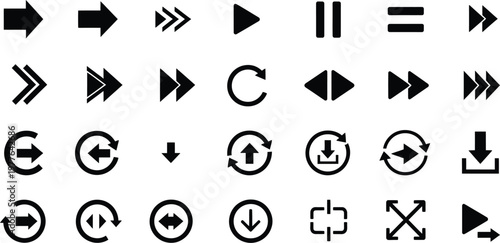 Collection of various black arrow icons