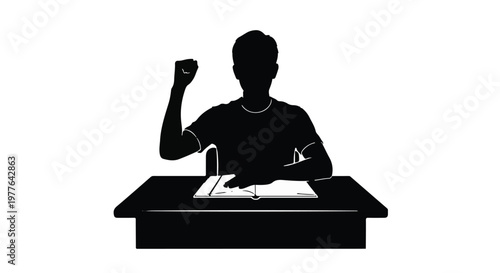 Silhouette of a teacher giving a lecture to students in a classroom