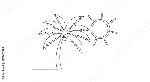 Minimalist Line Art: Palm Tree and Sun Icon