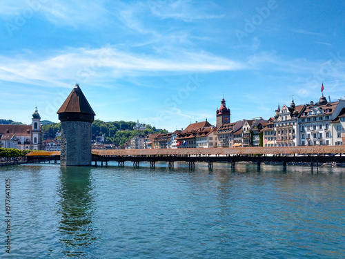 Photos Lucerne's Kapellbrucke Bridge, Chapel Bridge, which spans the River Reuss