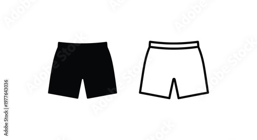 Simple black and white illustration of two pairs of shorts a silhouette