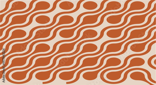Vibrant Orange and Cream Abstract Pattern with Wavy Lines and Circles, Modern Graphic Design Element with Editable Vector File for Creative Projects