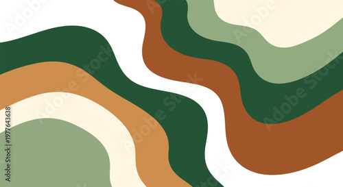 Abstract Earthy Background with Wavy Organic Shapes in Soothing Green Brown and Cream Colors with Editable Vector File for Modern Designs