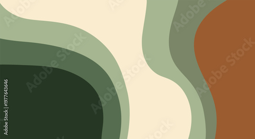 Abstract Earthy Background with Wavy Organic Shapes and Soothing Green Brown Beige Colors with Editable Vector File for Modern Designs