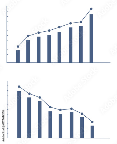 Growth and decline charts. Isolated designs on a white background. 