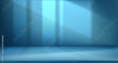 Minimal blue limbo background with smooth wall and floor gradient. Clean empty scene with soft lighting and modern abstract backdrop