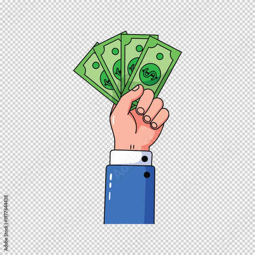 Hand holding green dollar bills dollars money