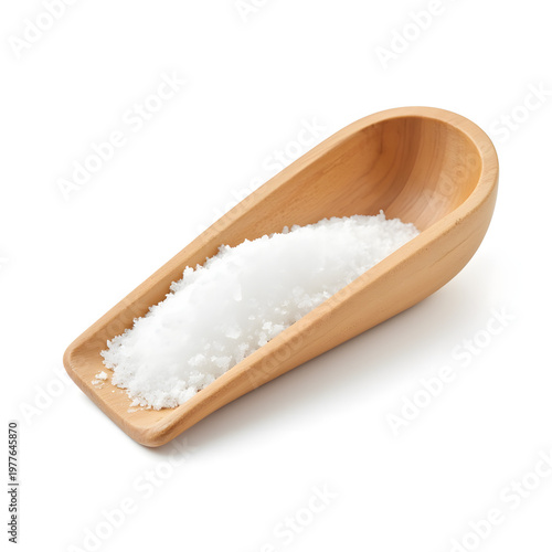 Natural spa salt scoop on white background, relaxation concept