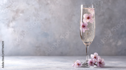 Transparent Glass with Cherry Blossom Flowers in Water for Spring Wedding Celebration and Mother's Day Brunch