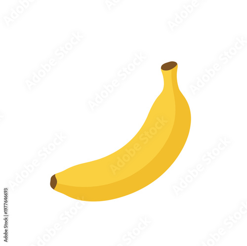 Single ripe yellow banana fruit isolated on a clean white background