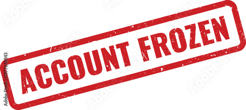 Red rubber stamp impression with the words account frozen isolated on a clean plain surface