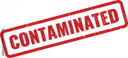 Red rubber stamp showing the word contaminated in a rectangular border for safety and health warnings