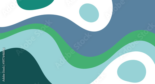 Abstract Vibrant Background with Wavy Liquid Shapes and Various Blue Green and White Colors with Editable Vector File for Modern Designs.