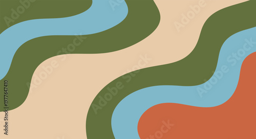 Abstract Vibrant Background with Wavy Liquid Shapes and Earthy Green Blue Beige and Warm Orange Colors with Editable Vector File for Modern Designs.