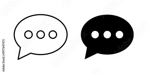 Comment icon in stroke and solid fill styles, isolated on white background. Ideal for messaging apps, feedback sections, and social media interactions.