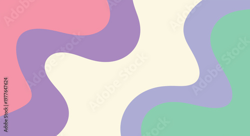 Abstract Vibrant Background with Wavy Liquid Shapes and Pastel Pink Purple Green and Cream Colors with Editable Vector File for Modern Designs.