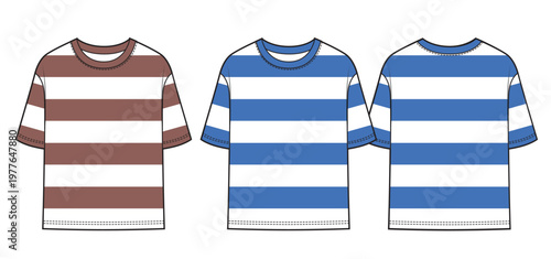 Striped t-shirt fashion sketch, front and back view