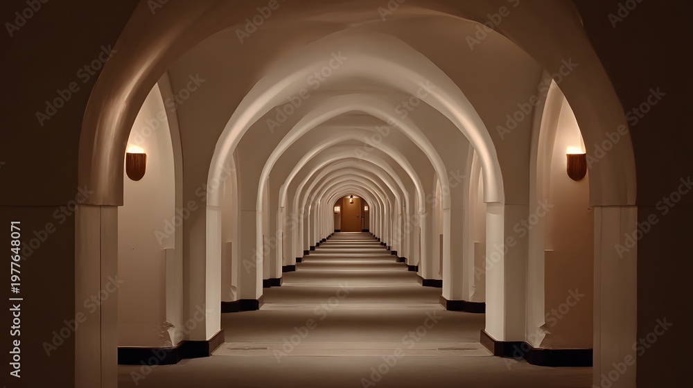 Obraz premium Corridor with repeating arch structures creating depth and symmetry.