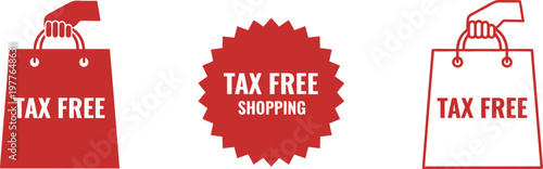 Tax free shopping icons, retail discount labels, vector sale signs