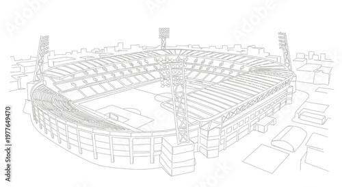 Stadium Outline Drawing - Sports Arena Architectural Sketch
