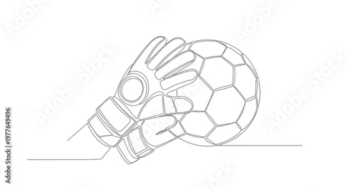 Goalkeeper's Hand in Glove Catching Soccer Ball, Minimalist Line Art