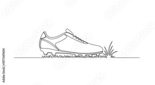 Soccer Cleats on Grass - Minimalist Line Art