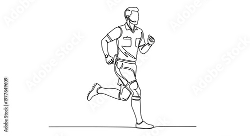 Soccer Referee Running, One Line Drawing, Sports Illustration
