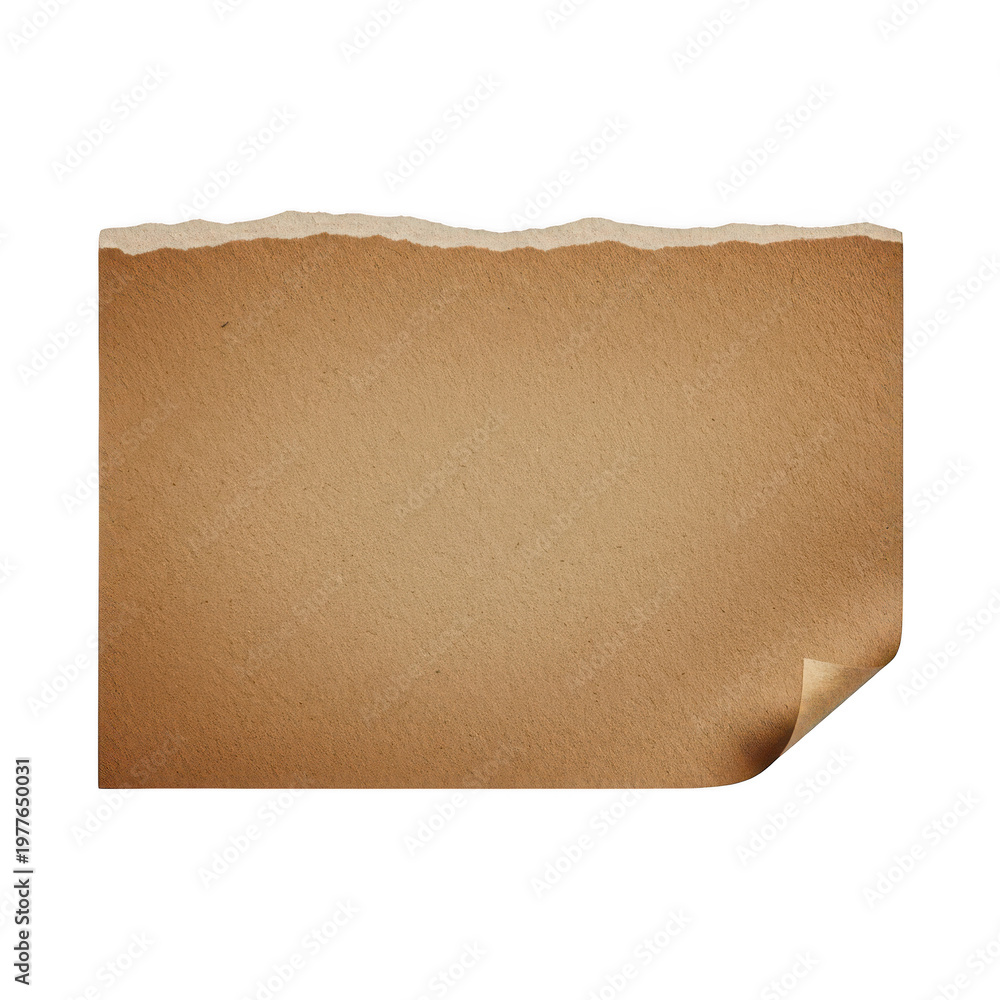 Fototapeta premium Aged and crumpled piece of brown parchment paper with uneven edges, Png