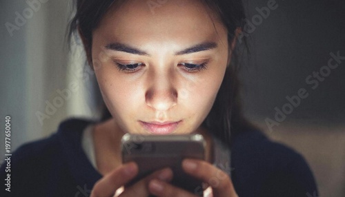 A woman in the glow of a smartphone screen, addiction, and endless scrolling.