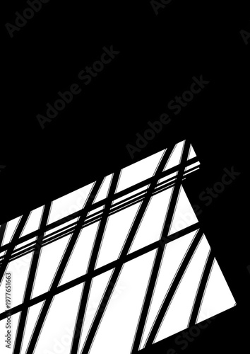 Black and white shapes on black. Abstract graphic background.