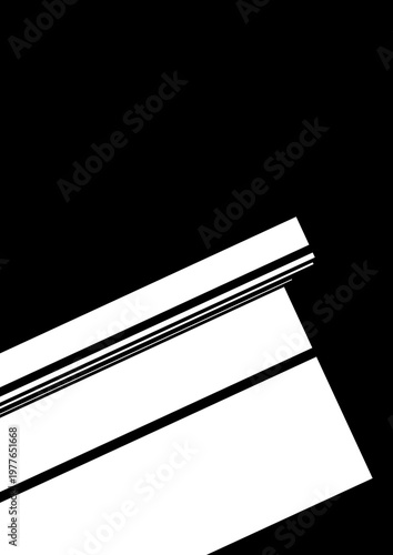 Geometric white shapes on black. Abstract graphic background.