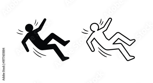 Two figures falling depicting a sense of danger and loss of balance silhouette