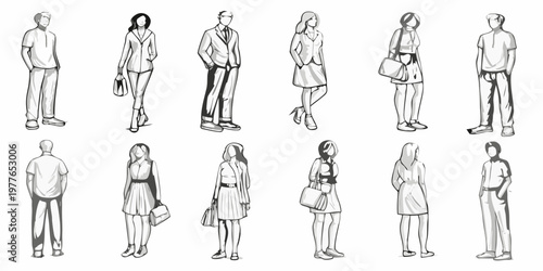 Fashionable figures a collection of stylishly dressed people in black and white